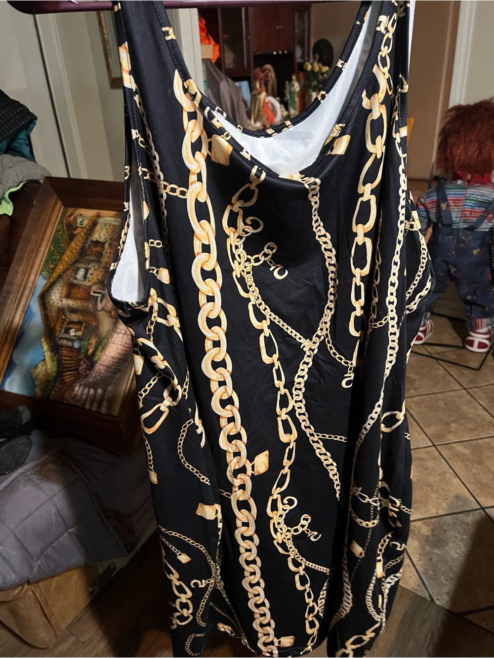 SHEIN Black Dress with Gold Chain Print army color and leopard print take all